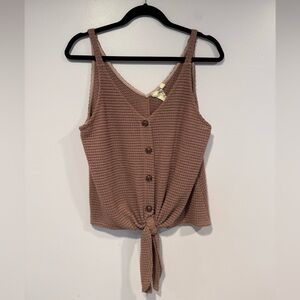 Pink knit tie front button down Blu Pepper tank top